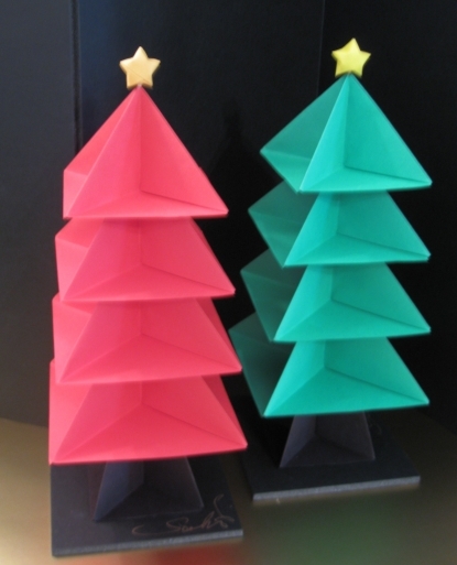 Red and Green Handmade Origami Christmas Trees 
